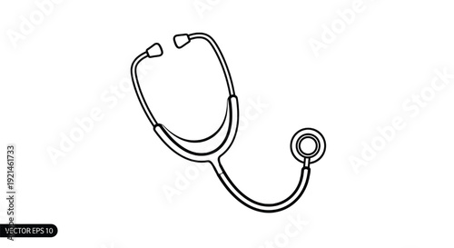 Stethoscope medical icon with black outline and simple design, vector illustration for healthcare and medicine featuring doctor, hospital, diagnostic tool with health and wellness elements for doctor