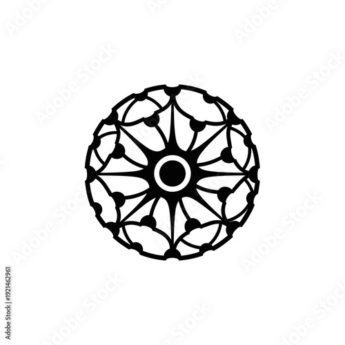 Intricate Black Circular Floral Design Element.