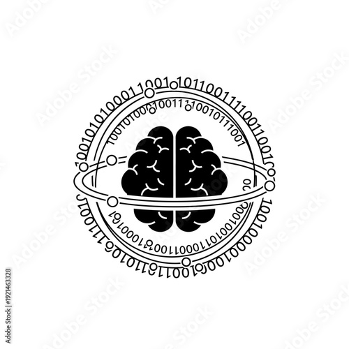 Human Brain Binary Code Illustration.