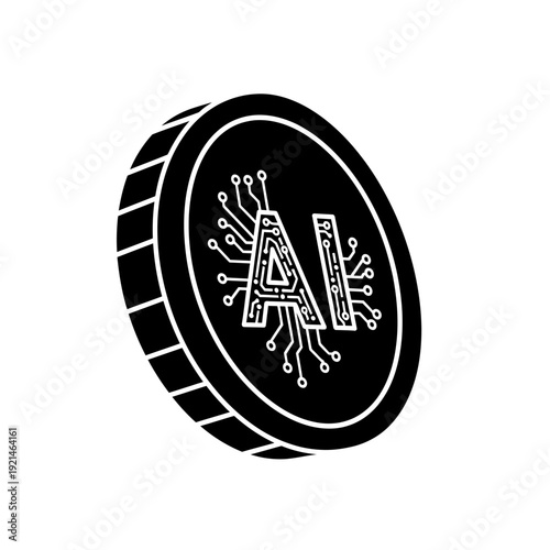 Black Coin with Circuit Letter A.