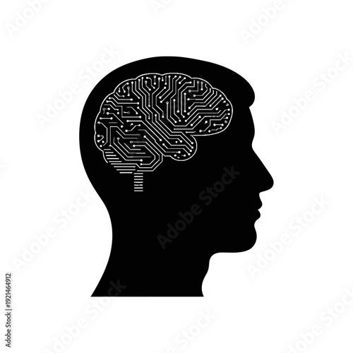Принти на полотні Human Head Silhouette with Circuit Brain.