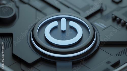 Blue Illuminated Power Button Symbol on a Dark Technological Surface on off technology