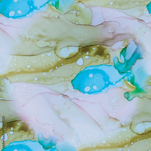 Pink Art Paint. Fluid Seamless Texture. Marble Alcohol Ink. Water Color Marble. Green Marble Watercolor. Gold Abstract Background. Shiny Ink Vector. Vector Abstract Template. Blue Golden Background.