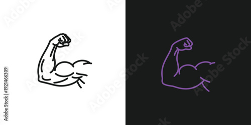 Two flexed arm illustrations showcasing strength and fitness in different styles on contrasting backgrounds from a straightforward viewpoint.