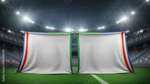 Two Blank Flags In A Soccer Stadium For Event