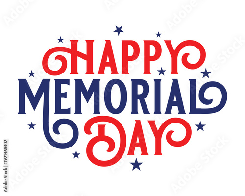 Happy Memorial Day typography vector illustration for patriotic holiday greetings, social media posts, posters, and commemorative event banners. Usa militaries remember and honor social media post