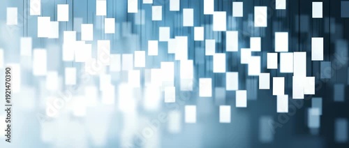 Abstract blue  with glowing white rectangular shapes suspended in motion blur