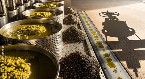 Extra Virgin Olive Oil Production Process for Industrial Pressing, Paste & Pomace Extraction Facility