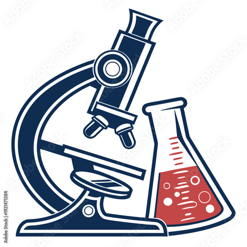 logo of a laboratory flask with liquid shape inside, clean geometric line art, science and research branding style