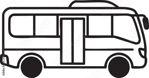 Simple line illustration of a bus viewed from the side with open door and visible interior