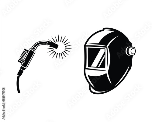 Minimalist welding arc and safety mask vector illustration