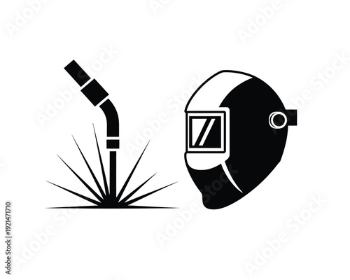 Minimalist welding safety gear and arc welding illustration