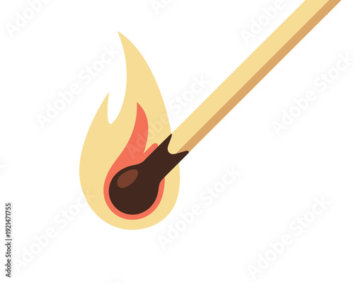 Burning matchstick with flame - minimalist vector illustration