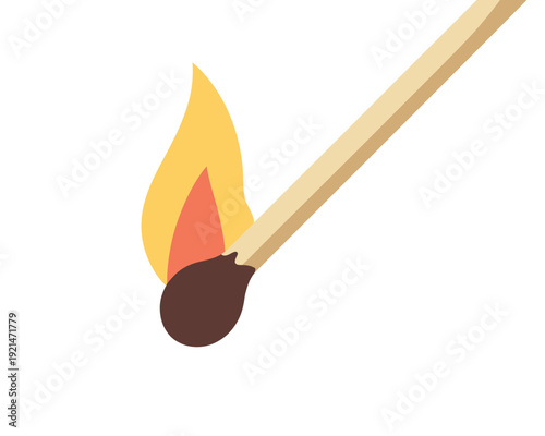 Minimalist matchstick with bright flame vector illustration