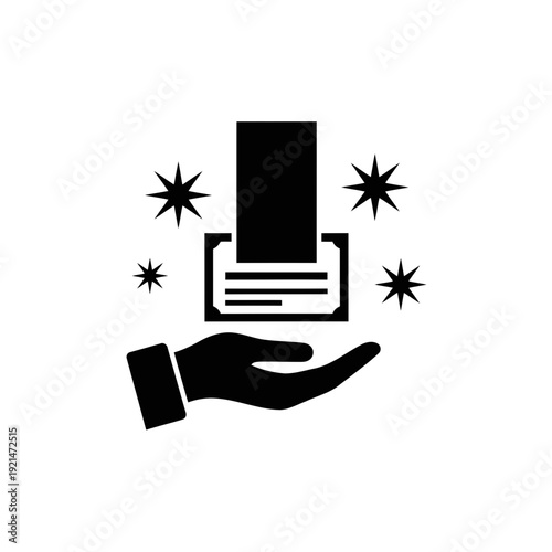 Award certificate presented on hand with sparkles