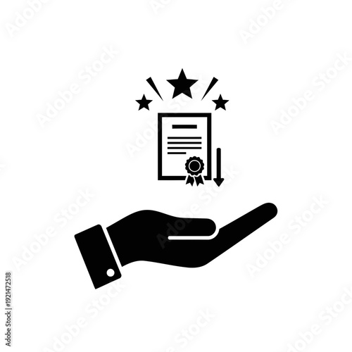 Certificate of achievement held in hand icon