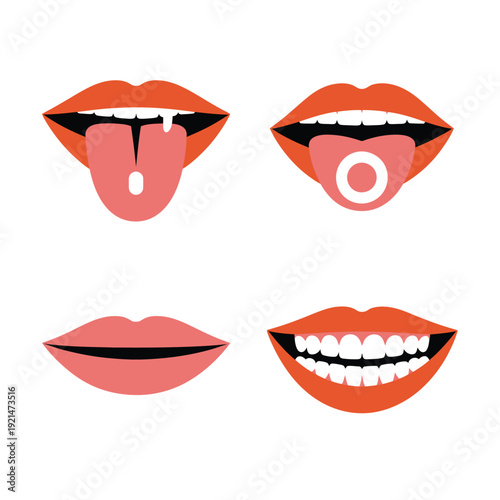Set of four minimalist tongue and mouth vector illustrations
