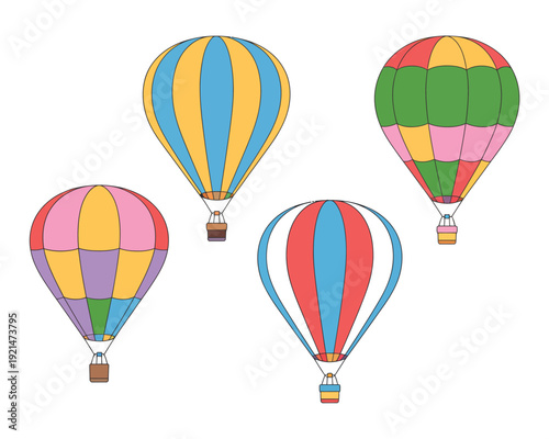 Colorful hot air balloons floating in the sky - whimsical vector illustration