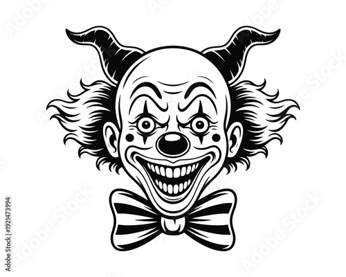 Vintage-inspired clown face with bow tie vector illustration