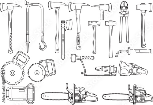 collection of tools of various shapes and sizes, meticulously arranged, representing essential instruments. 
