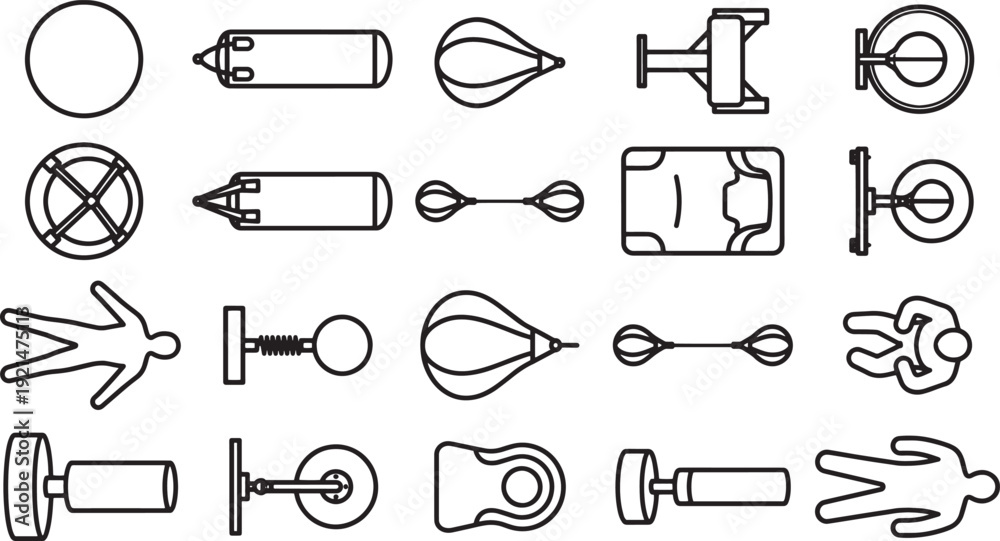 Fototapeta premium An abstract array of graphic icons of diverse shape and design. These intricate outlines offer versatility for various applications. 