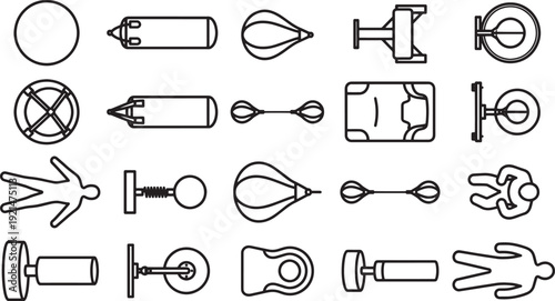 An abstract array of graphic icons of diverse shape and design. These intricate outlines offer versatility for various applications. 