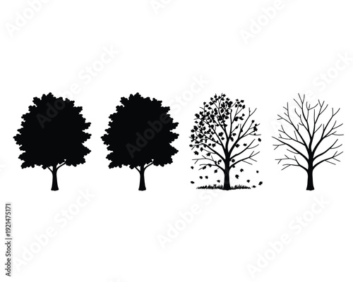 Minimalist tree decay and regrowth stages - silhouette vector illustration