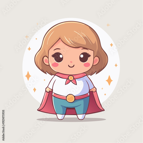 Cute chibi superhero girl with a cape and belt.
