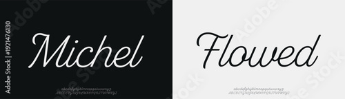 Michel Flowed, Script elegant alphabet beauty logo font. Classic beautiful Modern luxury Serif Letter Minimal Fashion. Typography decoration logotype fonts, wedding, logos. vector illustration

