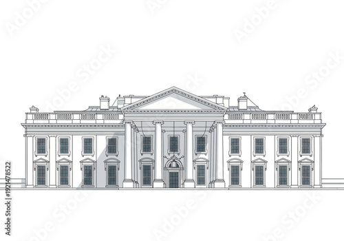 Large White Building with Columns.