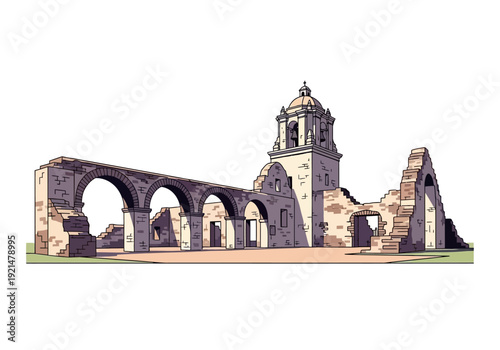 Old stone church with bell tower.