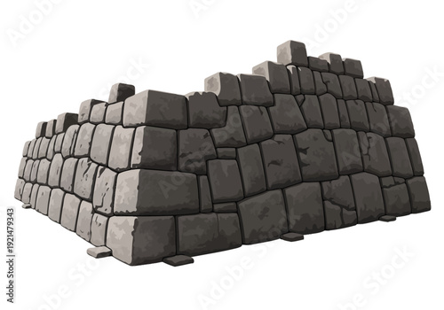 Stack of gray stone bricks wall.
