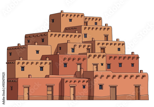 Traditional Adobe Pueblo Style Buildings.
