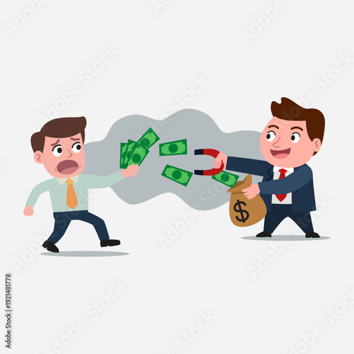 A businessman used magnet to attract money.