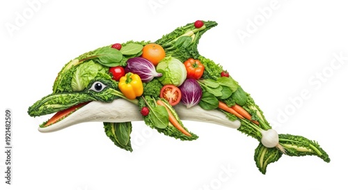 Creative dolphin made of fresh vegetables and fruits