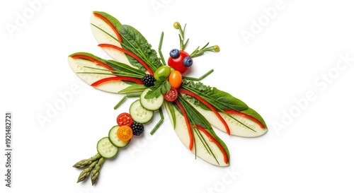 Creative dragonfly food art from fresh vegetables