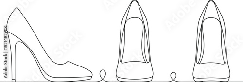 High-heeled shoes fashion line art flat vector illustration, footwear design, minimalist continuous drawing, elegant style, product artwork