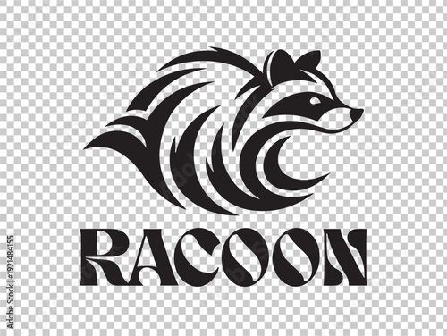 Stylized Raccoon Head Logo with Tribal Flames and Text