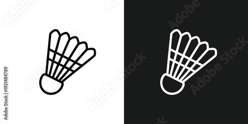 Simple illustration of a shuttlecock on contrasting backgrounds showcasing sports equipment from a straightforward viewpoint with clear lines