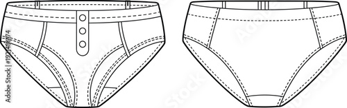 en's underwear vector, front and back view, fashion design template, garment pattern, technical sketch, clothing blueprint, stylish briefs illustration