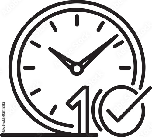 A clock face features a large number one and a checkmark within a circle, indicating timely completion or one-hour service.