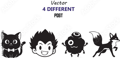 Whimsical illustration of four fantastical creatures and a boy