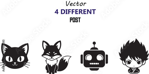 Vector illustrations of four different cartoon characters