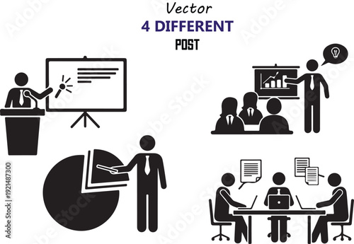 Vector illustrations of business people presenting and discussing data