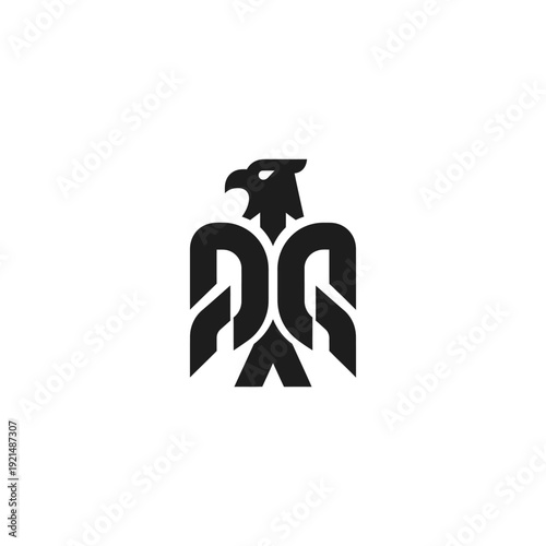 Illustration of eagle logo with bold lines and sharp beak symbolizing freedom and strength