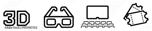 3d cinema icons set vector
