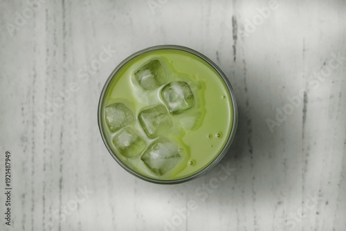 Konstfotografi Pistachio Liqueur with Ice - Luxury Green Cocktail Top View