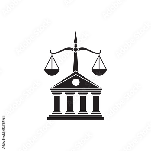 scales of justice with building