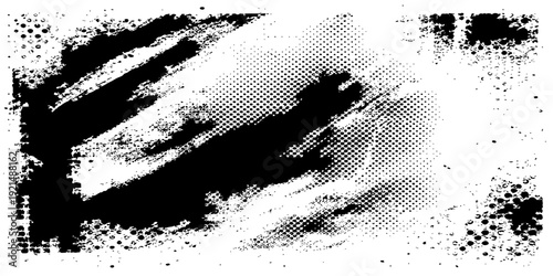 A dirty black ink splatter vector illustration featuring a grunge paint splash texture with spray stains and a halftone art element design