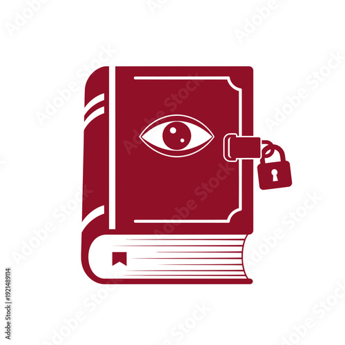 Secret book with eye and lock icon